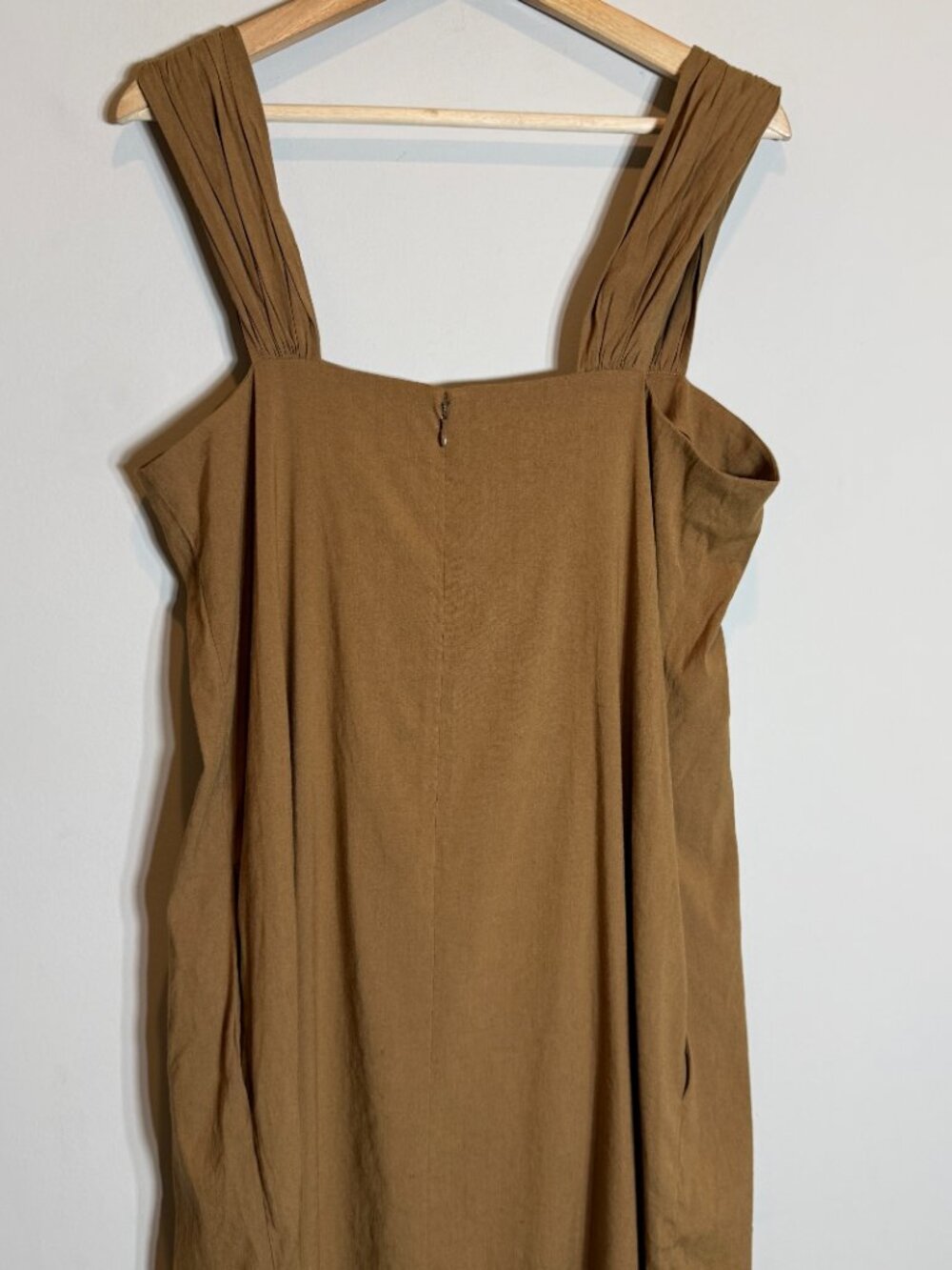 Vince Linen Square Neck A-Line Midi Dress Women's Large Brown Minimalist Chic - Picture 12 of 16